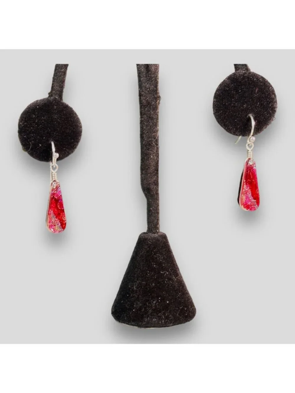 Handmade Red & Black Teardrop Dangle Earrings With Silver Hooks - Lightweight &